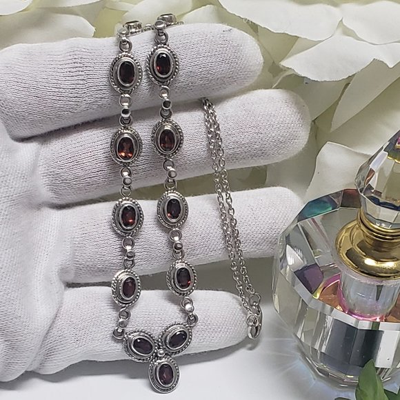 Vintage Garnet Necklace in 925 Silver - Picture 2 of 7